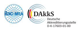 Durch die DAkkS nach
DIN EN ISO/IEC 17025
akkreditiertes Laboratorium.
Die Akkreditierung gilt nur
für den in der Urkundenanlage
D-K-17603-01-00 aufgeführten
Akkreditierungsumfang.